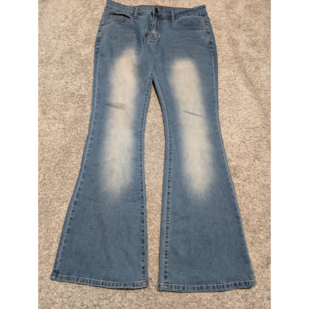 Women's Blue Jeans Light Wash Flare Size L 32x30.5 Bootcut Denim Fade BESTWIND